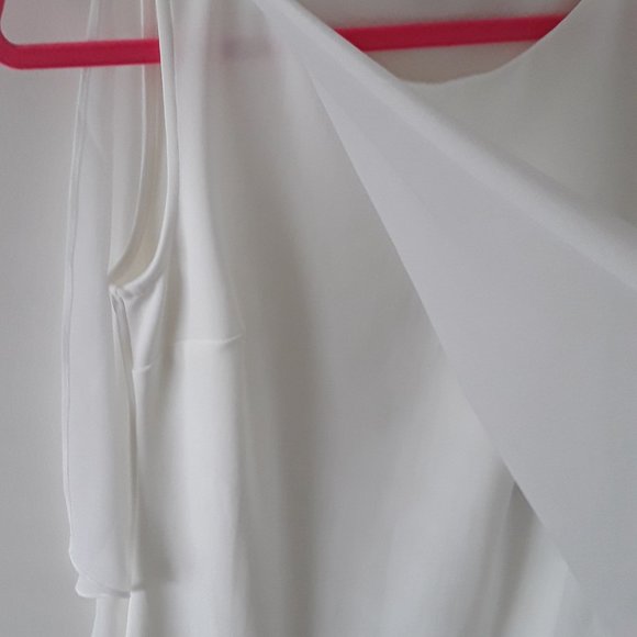 BOSTON PROPER Ivory Sleeveless Chiffon Overlay Dress - Picture 3 of 9